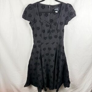 Collectif London Mimi Velvet Cat Fit & Flare Dress Large Retro Pinup Goth Spooky